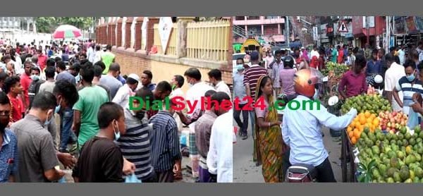 সিলেটে স্বাস্থ্যবিধি না মেনেই কাচাঁবাজারে মানুষের ঢল
