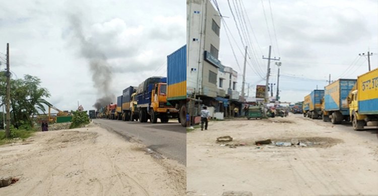 সিলেট-কুমিল্লা মহাসড়কে যানজট, আটকা হাজারও পণ্যবাহী গাড়ি