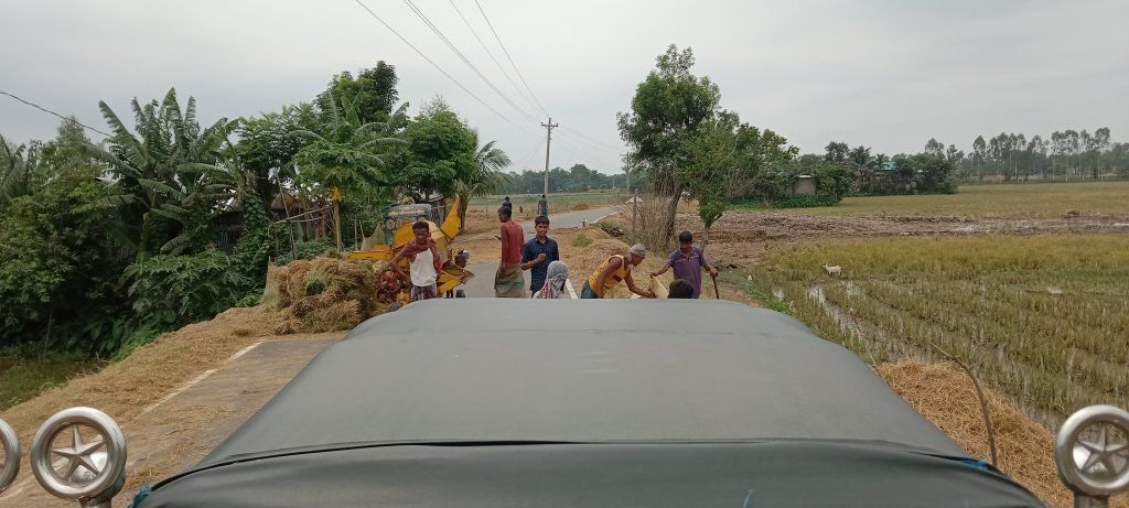 সরকারি সড়ক বন্ধ রেখে ধান মাড়াই,খড় শুকানো,ধান শুকানোর অভিযোগ