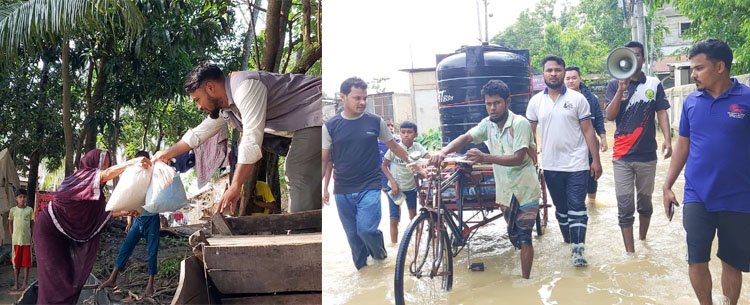 বন্যায় কবলিত মানুষের পাশে মানবিক টিম সিলেট