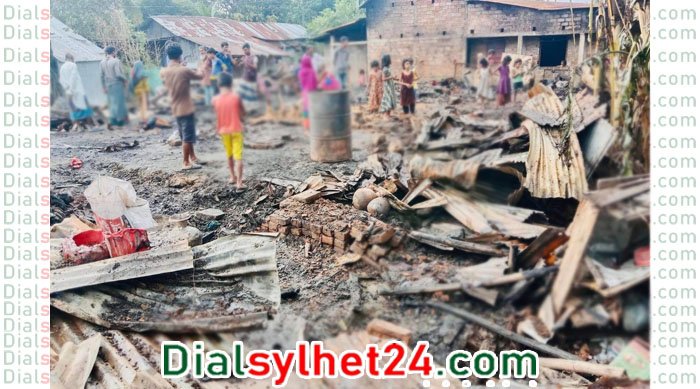 শান্তিগঞ্জে আগুনে পুড়ল ১০টি বসতঘর