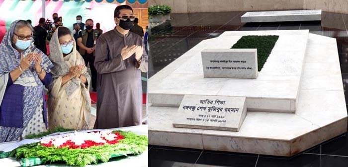 টুঙ্গিপাড়ায় বঙ্গবন্ধুর সমাধিতে ফুল দিয়ে শ্রদ্ধা জানালেন প্রধানমন্ত্রী