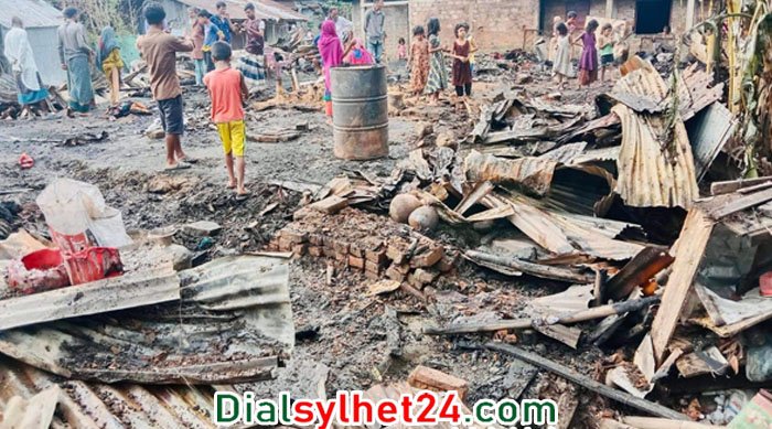 শান্তিগঞ্জে আগুনে পুড়ল ১০টি বসতঘর