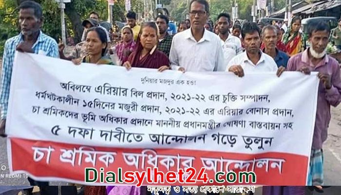 ৫ দফা দাবিতে চা শ্রমিক অধিকার আন্দোলনের মিছিল সমাবেশ