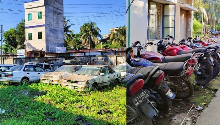 কুলাউড়ায় খোলা আকাশের নিচে নষ্ট হচ্ছে লাখ লাখ টাকার গাড়ি!