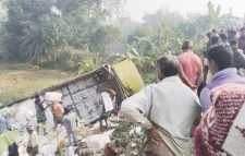 চাতলাপুর চেকপোষ্টে মাছ বোঝাই ট্রাক খাদে