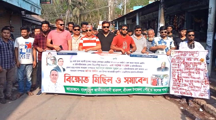 সাবেক এমপি এম নাসের রহমানসহ অন্যান্য নেতাকর্মীদের ওপর হামলার প্রতিবাদ শ্রীমঙ্গলে বিক্ষোভ মিছিল ও সমাবেশ