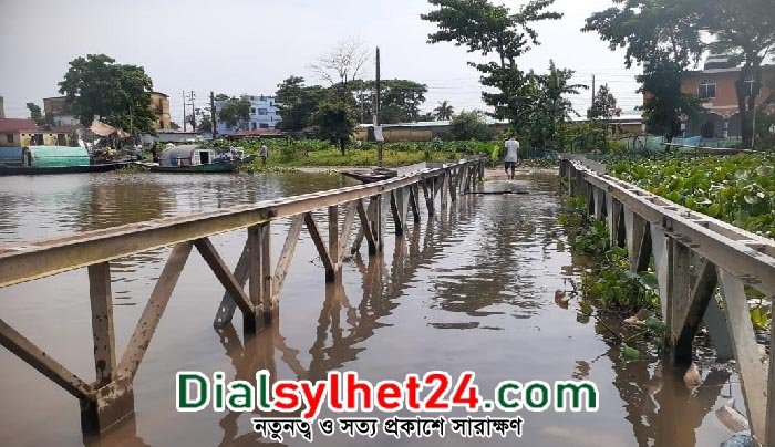 জগন্নাথপুরে পানিতে তলিয়ে গেছে সেতু, যানচলাচল বন্ধ