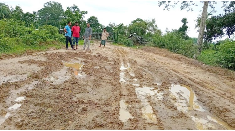 জুড়ীর ফুলতলা-বটুলী রাস্তা: ঠিকাদারের গাফিলতিতে খানাখন্দে ভরা সড়ক যেন চাষের জমি
