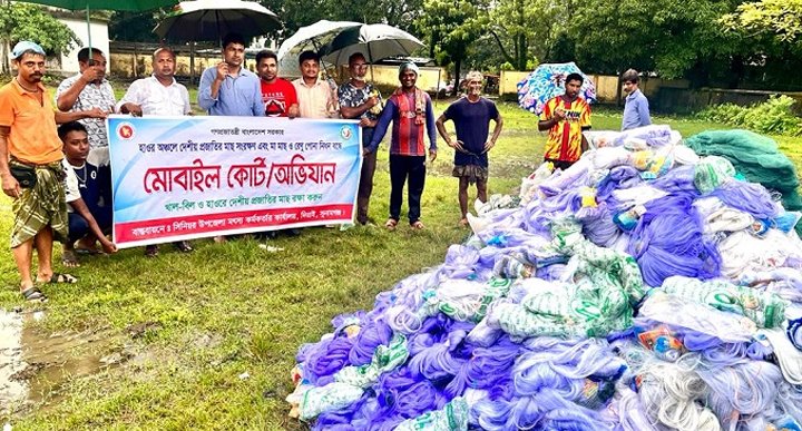 দিরাইয়ে অর্ধকোটি টাকার অবৈধ জাল ধ্বংস