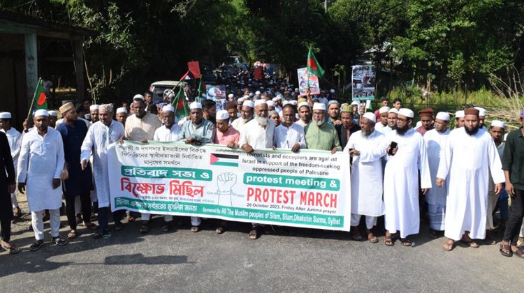 ফিলিস্তিনে ইসরাইলি আগ্রাসনের প্রতিবাদে সিলেটের সিলামে বিক্ষোভ মিছিল