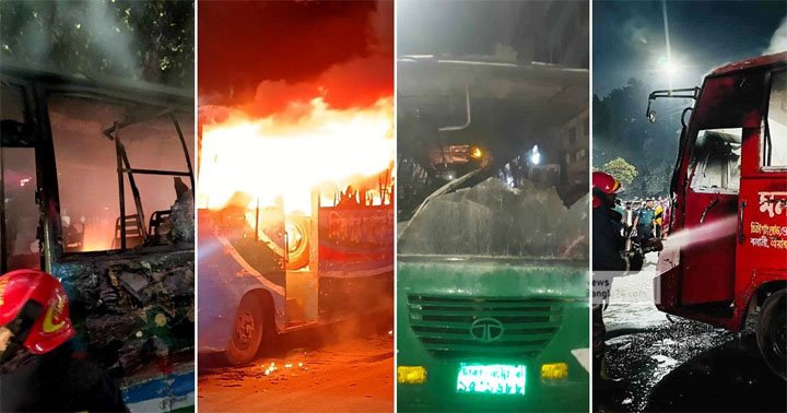 রাজধানীতে চার বাসে আগুন