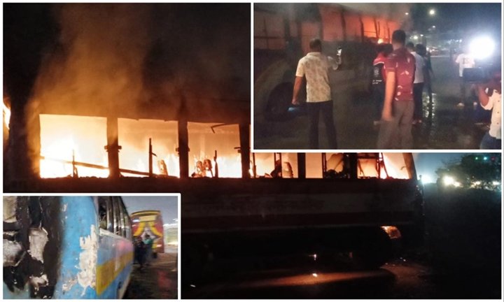 অবরোধের প্রথমদিন সন্ধ্যার পর সারাদেশে ৫ বাসে আগুন