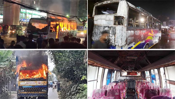 ঢাকাসহ বিভিন্ন স্থানে ৯ গাড়িতে আগুন