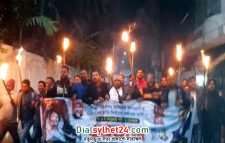 হরতালের সমর্থনে সিলেট জেলা স্বেচ্ছাসেবক দলের মশাল মিছিল
