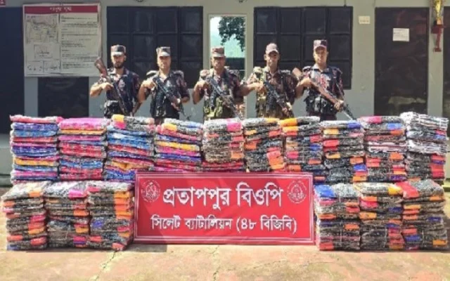 ২ কোটি টাকার  চোরাচালানি পণ্য জব্দ সিলেট ও সুনামগঞ্জ সীমান্তে