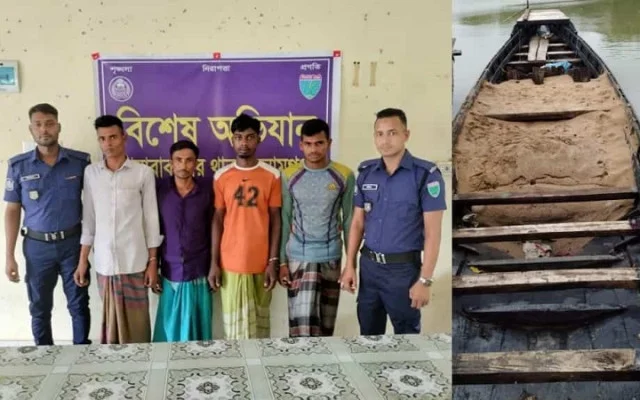 চিলাই নদীতে বালুবোঝাই নৌকাসহ আটক ৪